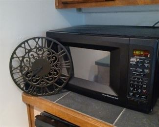 Microwave and Wall Clock