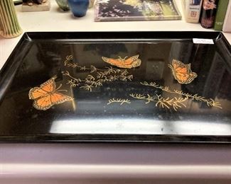 Black tray with butterflies