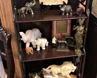 5-tier book/display case; elephants; lion