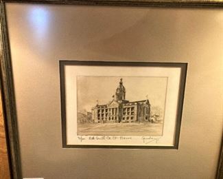 Smith County Court House - framed pen & ink art of the late Tylerite A. C. Gentry 
