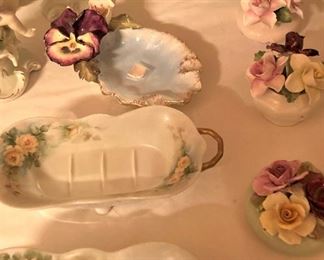 Soap dishes; porcelain posies 