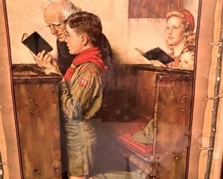 Vintage frame and Norman Rockwell picture of a Boy Scout and his pastor.