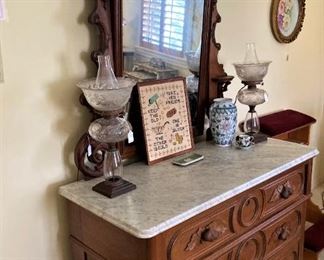 Coordinating marble top dresser with mirror