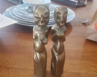 2 Solid Brass Abstract Small Statues