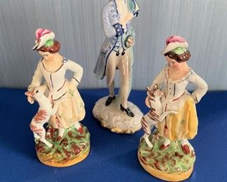 Porcelain figurines, including Stafforshire