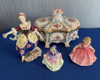 Royal Doulton figurines including Rare pink dress "Daisy" (far right)