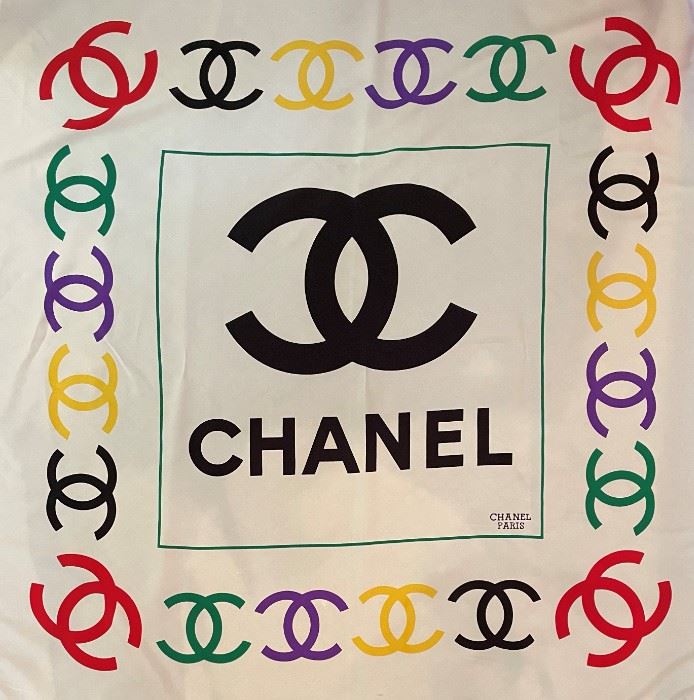 Large Chanel logo silk scarf 34"x34"