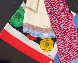 Chanel silk scarves, large square and thin styles