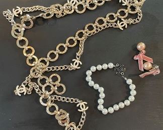 Chanel chain link belt and costume jewelry