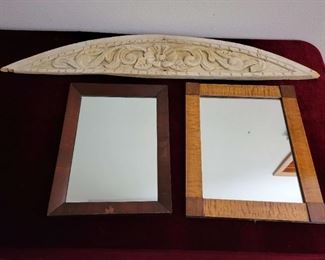 2 Mirrors Carved White Wood Plaque