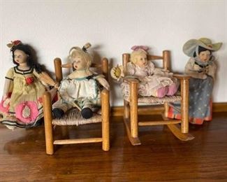 4 Lenci Dolls w 2 Chairs