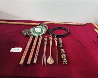 Arabian Headband, African Kufi Hat, 3 Flutes, Serving Utensils Hand Carved Cane