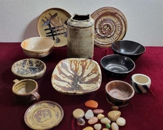 Assorted Pottery Bowls and Plates, Ceramic Bowls Polished Stones