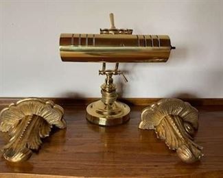Brass Desk Lamp 2 Wooden Shelves