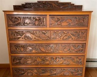Teakwood Carved 6 Drawer Dresser
