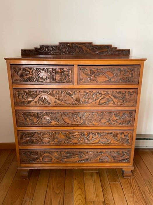 Teakwood Carved 6 Drawer Dresser