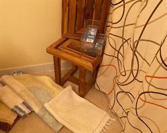 Teak bathroom chair and mat