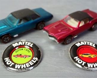 Vintage Mattel Red Line Hot Wheels Die Cast Cars With Metal Button, Qty 2, Including Custom Eldorado and T-Bird