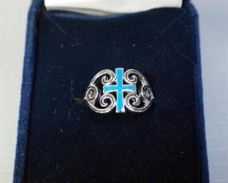 Montana Silversmiths Opal Cross And Sterling Silver Filigree Ring, Size 8