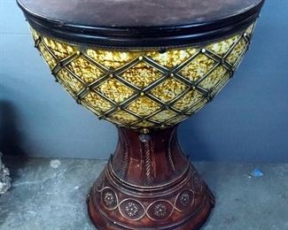 Metal Half Round Drum Table With Storage Under Wood Top, 37" x 30" x 16"