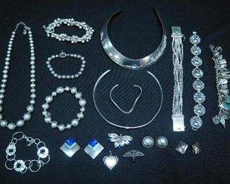 Sterling Silver Jewelry Including Necklaces, Bracelets, Earrings, Pendants, And Pins, Qty 17 Pieces Total