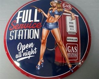 Full Service Station Metal Convex Button Sign, 16" Diameter, New In Package