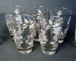 Vintage Libbey Rose Bouquet Glass Tumblers, Qty 7