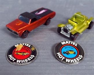 Vintage Mattel Red Line Hot Wheels Die Cast Cars With Metal Button, Qty 2, Including Custom Fleetside, And Hot Heap