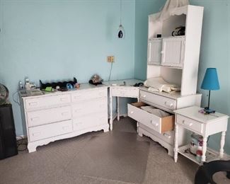 5 Piece Bedroom set (matches bed). 6 drawer dresser, corner desk, 3 drawer dresser, top shelf and night stand.