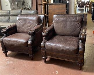 T.S. Berry Hillsboro leather and wood arm chairs