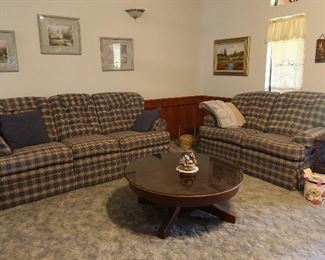 Lazy Boy Plaid Couch and Loveseat - All 4 ends recline! 