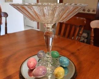 Crystal Large Compote - Marble Eggs - Antique Footed Mirror