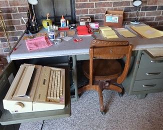 Vintage Desk with built in Typewriter - Oak Rolling Office Chair
