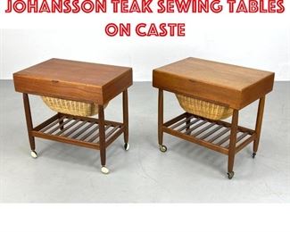 Lot 1 Pair of Ejvind A. Johansson teak sewing tables on caste