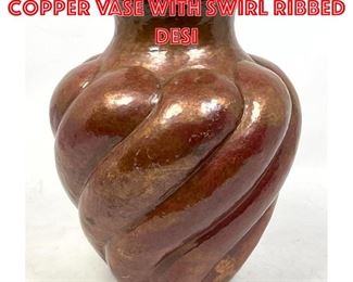 Lot 9 Large Heavy Hammered Copper Vase with Swirl ribbed desi