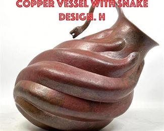 Lot 11 Large Heavy Hammered Copper Vessel with Snake Design. H