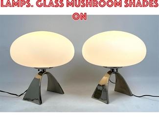 Lot 17 Pr LAUREL Chrome Table Lamps. Glass Mushroom Shades on 