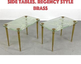 Lot 31 Pr Floral Carved Glass Side Tables. Regency style Brass