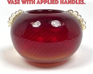 Lot 39 Murano Art Glass Ball Vase with applied Handles.