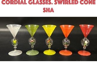 Lot 49 Set 5 BIMINI Venetian Cordial Glasses. Swirled Cone Sha