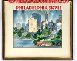 Lot 58 HOWARD WATSON Watercolor Painting of Philadelphia skyli