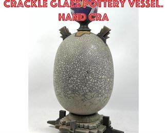 Lot 100 R FERIS Eggshell Crackle Glaze Pottery Vessel. Hand Cra