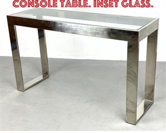 Lot 105 Wide Chrome Frame Console Table. Inset glass. 