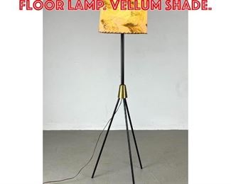 Lot 106 MCM Tripod Metal Floor Lamp. Vellum Shade. 