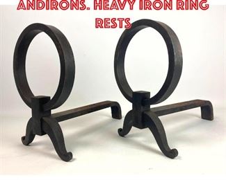 Lot 113 Pair Jean Royere Style Andirons. Heavy Iron Ring rests 