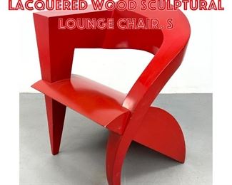 Lot 114 Decorator Red Lacquered Wood Sculptural Lounge Chair. S
