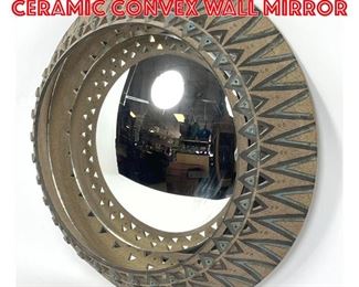 Lot 117 Artisan Signed Carved Ceramic Convex Wall Mirror
