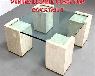 Lot 118 Modernist Travertine Veneer Marble Glass Top Cocktail T
