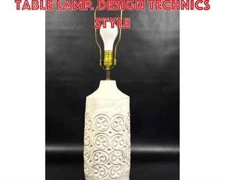 Lot 134 Heavy Incised Pottery Table Lamp. Design Technics Style