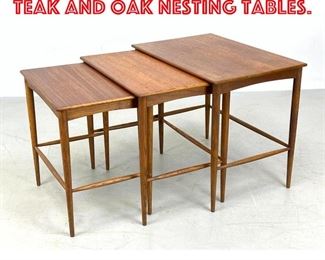 Lot 139 3pcs Swedish Modern Teak and Oak Nesting Tables. 